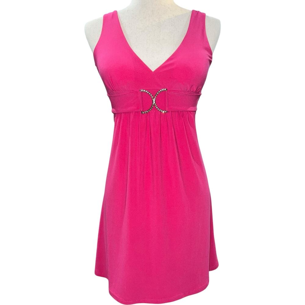 VTG 90s y2k Women's Pink Taboo Tie Back Babydoll Dress W/ Rhinestone Detailing